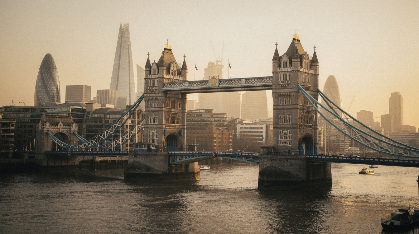 Westminster and the Houses of Parliament in London at dusk